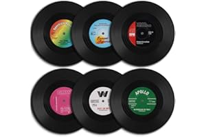 homEdge Vinyl Record Coasters, 6 Pieces of Retro Style Vinyl Coasters