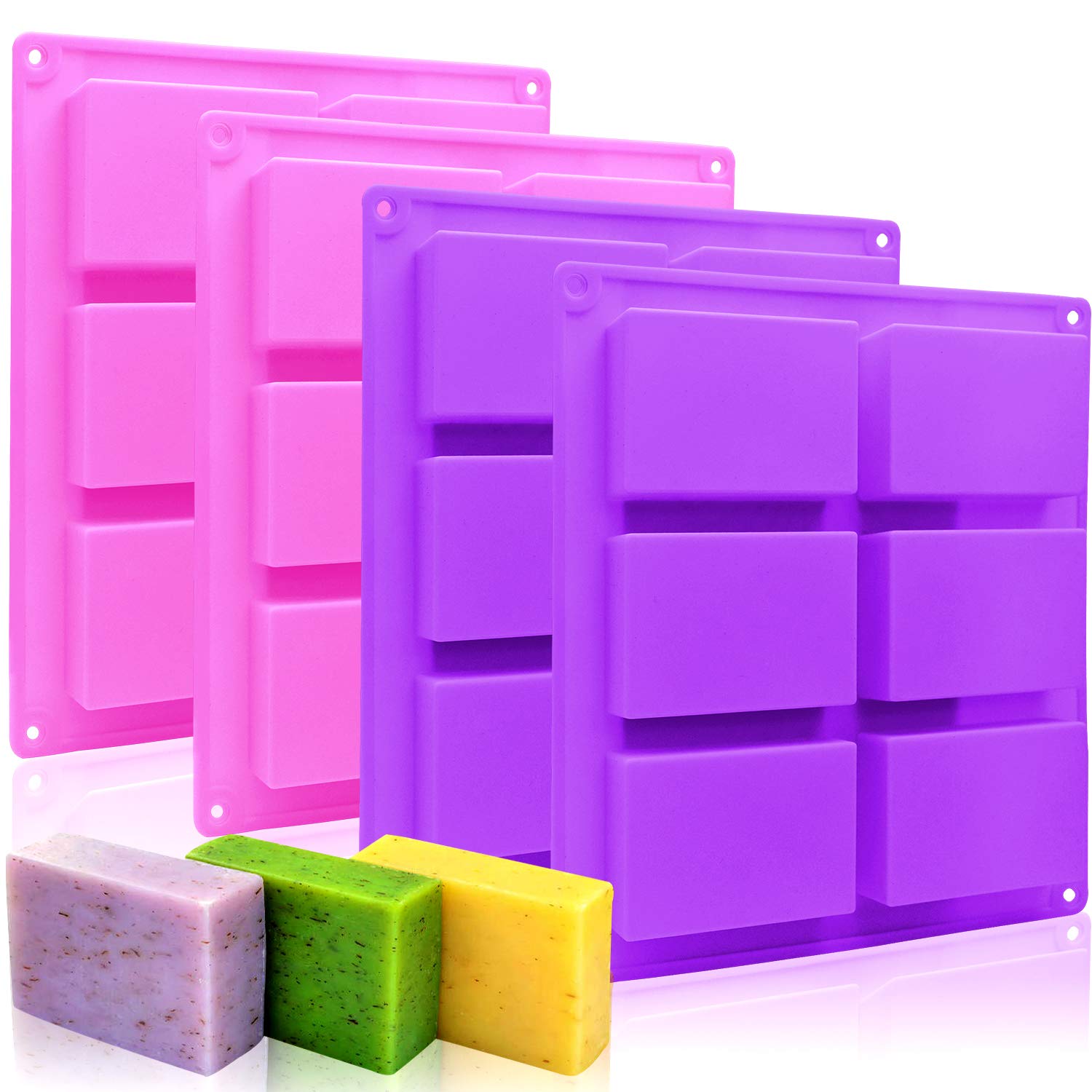 Silicone Soap Molds Set of 4, 6 Cavities Rectangle Silicone Soap Molds for Homemade Craft Soap Mold,