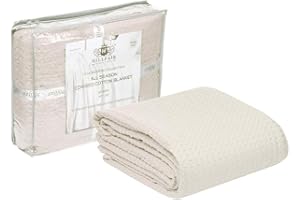 HILLFAIR 100% Combed Cotton Blanket– Queen Size Bed Blanket– Warm Soft All Season Breathable Lightweight Summer Blankets– Waffle Weave Home Decor Bed Blanket- Ivory Queen Bed Cotton Blankets/Bedcover