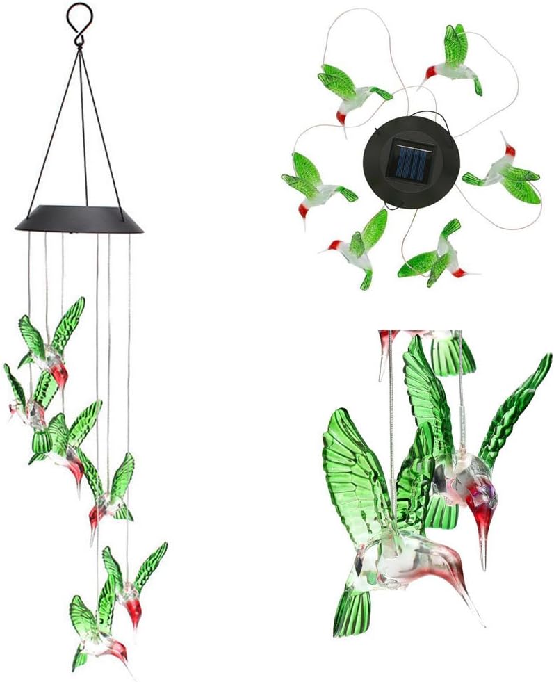 Color-Changing LED Solar Powered Wind Chimes, Hummingbird Solar Mobile Wind Chime ,Waterproof LED Hanging Lamp Wind Chime for Home Yard Garden Party Christmas Decoration (Hummingbird)
