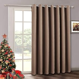 Large Sliding Door Curtain Panel - Blackout Verical Blinds Living Room Window Decorative Drape, Light Block Thermal Drape for Dining Farmhouse Cabin French Door, Wide 100 x Long 84, Cappuccino