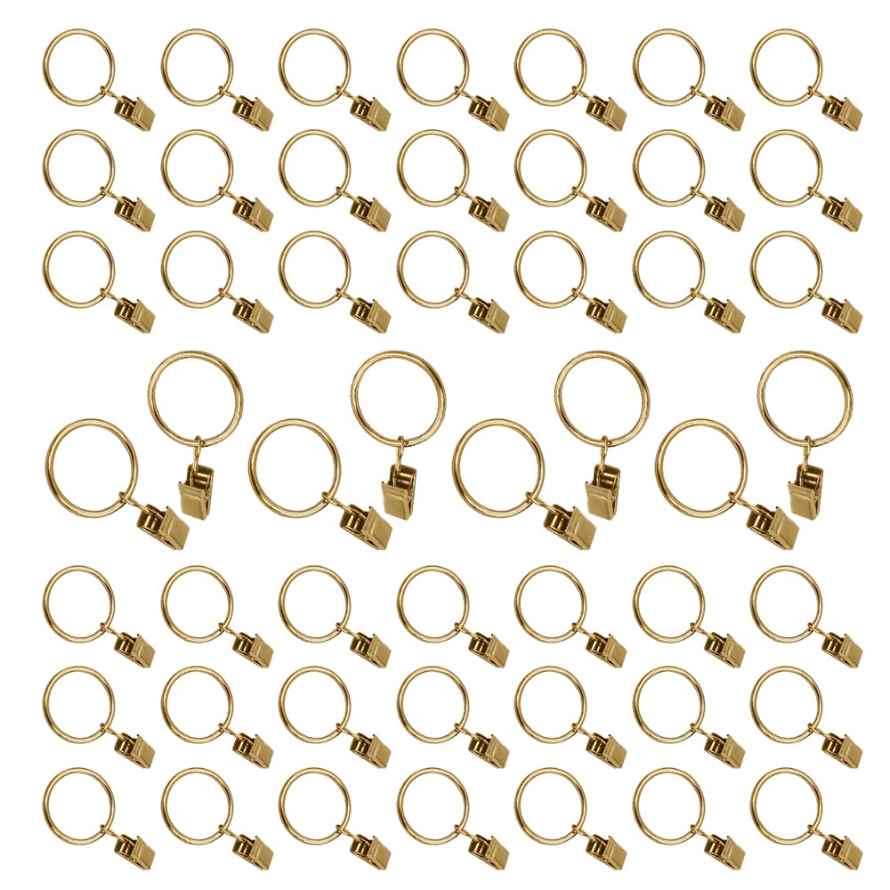 50Pcs Curtain Rings with Clips, Rustproof Metal Drapery Ring, 25mm Diameter Hanger Ring Hook Clip for Holding Heavy Curtains Rod Set and Drape - Gold