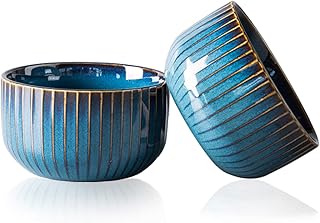 2er Set Müslischalen aus Porzellan,CSYY Keramik kleine Schalen, Dessertschale, Snackschale, Schüssel Retro Geschirr, Blau Serie