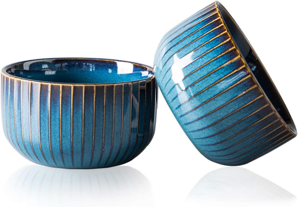 2er Set Müslischalen aus Porzellan,CSYY Keramik kleine Schalen, Dessertschale, Snackschale, Schüssel Retro Geschirr, Blau Serie