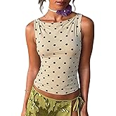Women Sleeveless Vest Top Polka dot Print Trendy Y2k Crop Tops Slim Fit Cute Going Out Shirts Streetwear