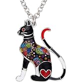 BONSNY Statement Enamel Alloy Chain Cat Necklaces Pendant Original Design Women Girls Jewelry Gift Charms