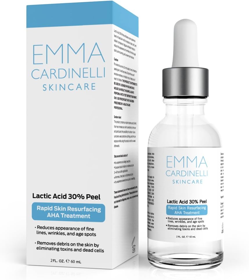 Emma Cardinelli 30% 2oz Lactic Acid Chemical Peel – Anti Aging Treatment to Exfoliate Dead Skin Cells and Reduce Appearance of Wrinkles, Fine Lines, Brown Spots, and Acne Scarring