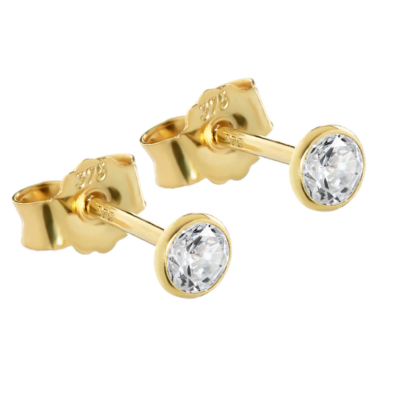 NKlaus pair of 3,5mm calyx stud earrings yellow gold gold earrings zirkonai white 2604