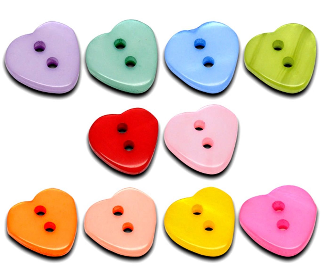 100 Mixed Heart Design 11mm x 12mm Resin Buttons. for Clothes Knitting, Card Making & Scrapbook Art — image 1