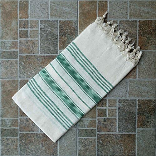 Dandelion - Ivory Basic Pattern - Naturally-Dyed Cotton Turkish Towel Peshtemal - 71x39 Inches - Green