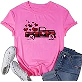 Valentines Shirts for Women Cute Heart Truck Valentines Gifts Tops