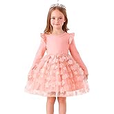 Suniihuey Cute Toddler Girl Princess Tulle Dress Long Sleeve Cotton Sundress Little Girls' Party Dresses,Size 2-9 Y