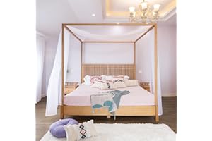 Linentalks Rideaux de lit à baldaquin blanc – Rideaux transparents de lit 132,1 x 504,3 cm, rideaux de lit à quatre poteaux