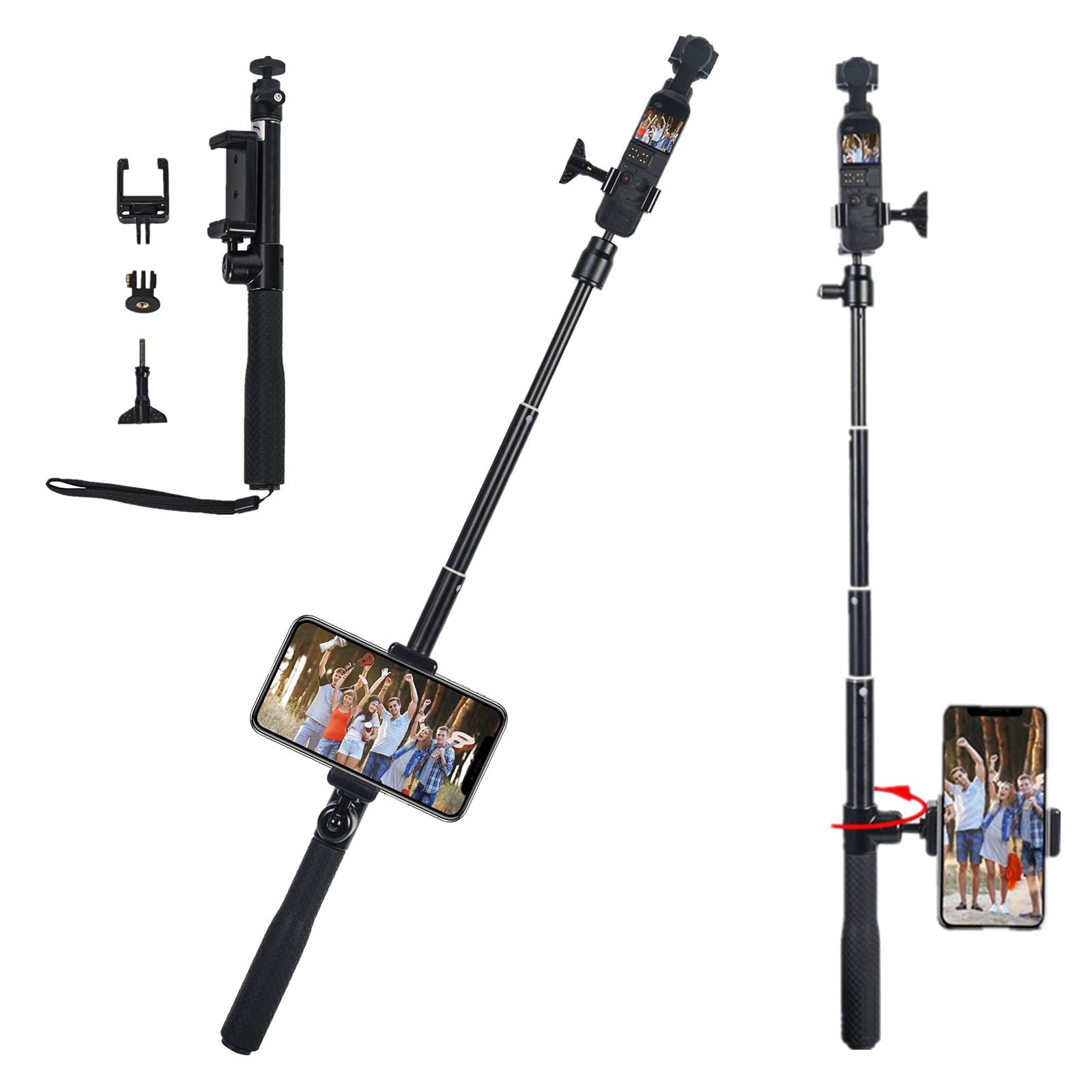 Smatree Telescoping Selfie Stick Compatible with DJI OSMO Pocket 2 / OSMO Pocket/Gopro MAX/gopro Hero 10/9/8/7/6/5/ DJI OSMO Action with Phone Holder for Zooming in Interface