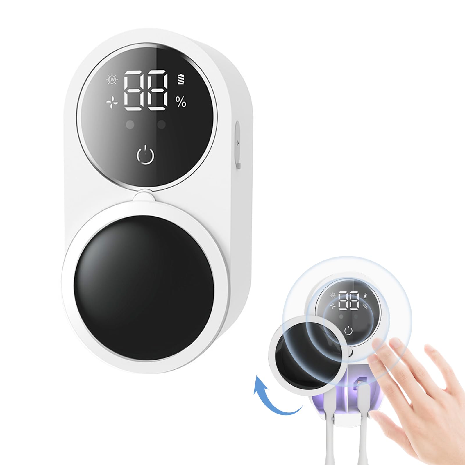 kyaoayo UV Toothbrush Steriliser, Wall Mounted Toothbrush Cleaner Organiser, Intelligent Induction Portable Container with UV and LED Technology, Holds Two Toothbrushes at the Same Time, White, UV