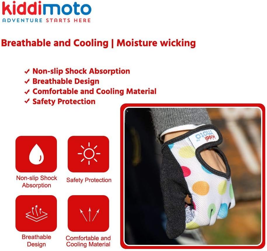 KIDDIMOTO Prime Sale Day Kids Cycling Full Finger Gloves - for Kids Bike, Balance Bike, Scooter (Gloves for Girls and Boys) | Available in Different Designs (Pastel Dotty, Large): Sports & Outdoors