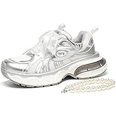 BEAU TODAY Womens Platform Fashion Sneakers, Chunky Wide Sneakers for Women, Leather Lace-up Breathable Walking Shoes for Women, Comfortable Casual Workout Athletic Tennis Shoes