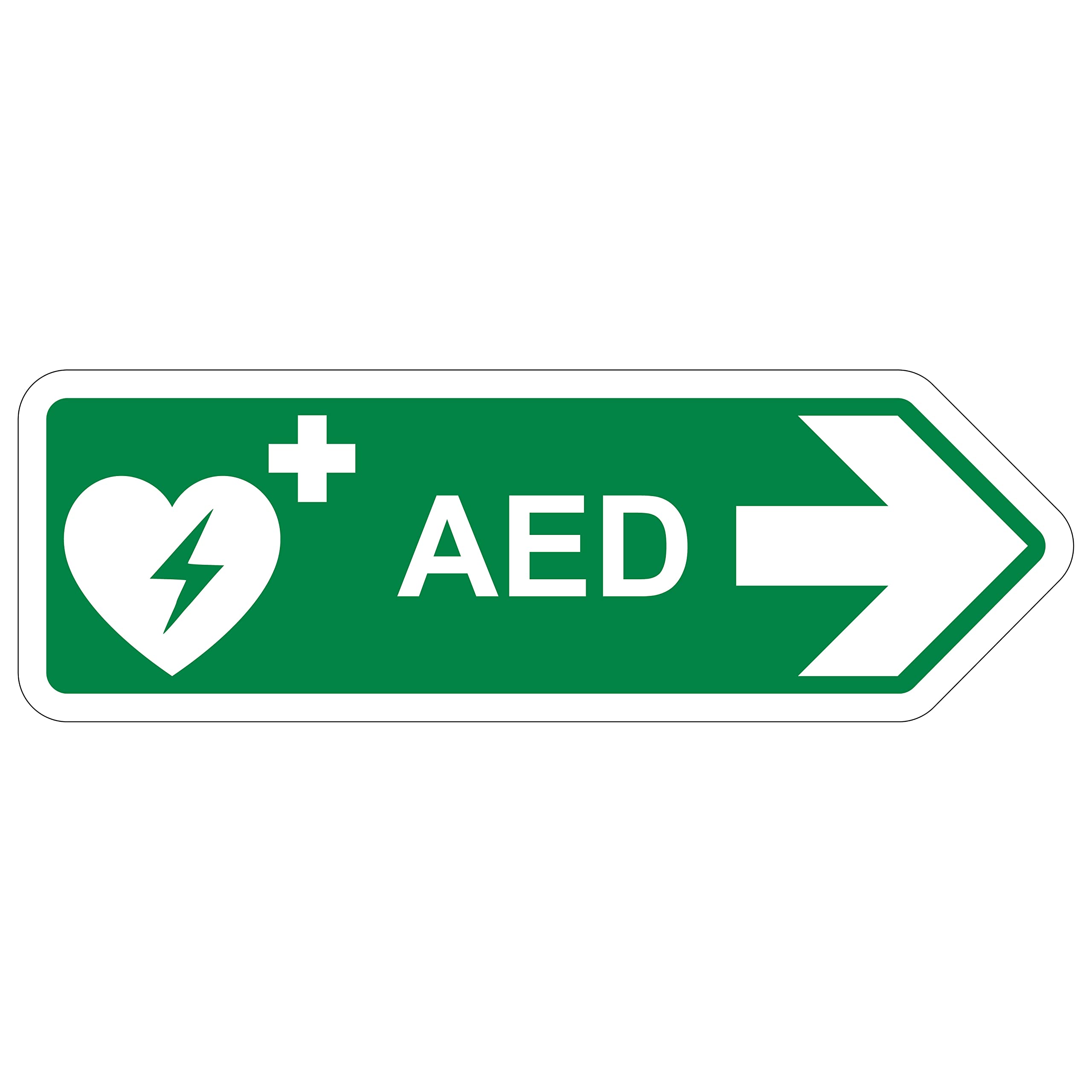 V Safety Shaped Safety Sign - Aed Arrow Right - 450X150-2MM Rigid Plastic