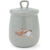 Cooksmart Hen House Lane Sage Grey Ceramic Canister Storage Jar | British Designed, Ceramic Material, Farmhouse Design, Sage Grey Finish, Kitchen Storage Container, Food Organiser