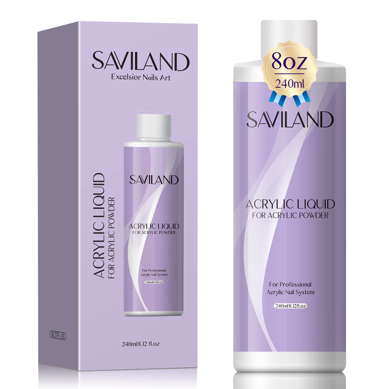 Saviland Acrylic Liquid: 240ML Nail Liquid for Acrylic Powder System Liquid Solution for Acrylic Nails Application Nail Extension & Carving EMA Formula Non-Yellowing for Home DIY Nail Salon Use