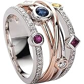 GYOEI 925 Sterling Silver Womens Shiny Full Diamond Ring Geometric Colorful Gemstone Cubic Zirconia Ring Multi Row Cross Hip hop Ring Eternity Engagement Wedding Band Ring for Women HM012 (9)