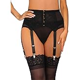 GARGALA Garter Belt for Thigh High Stockings, Women's High Waist Suspender and Thong Set 6 Duck Clips