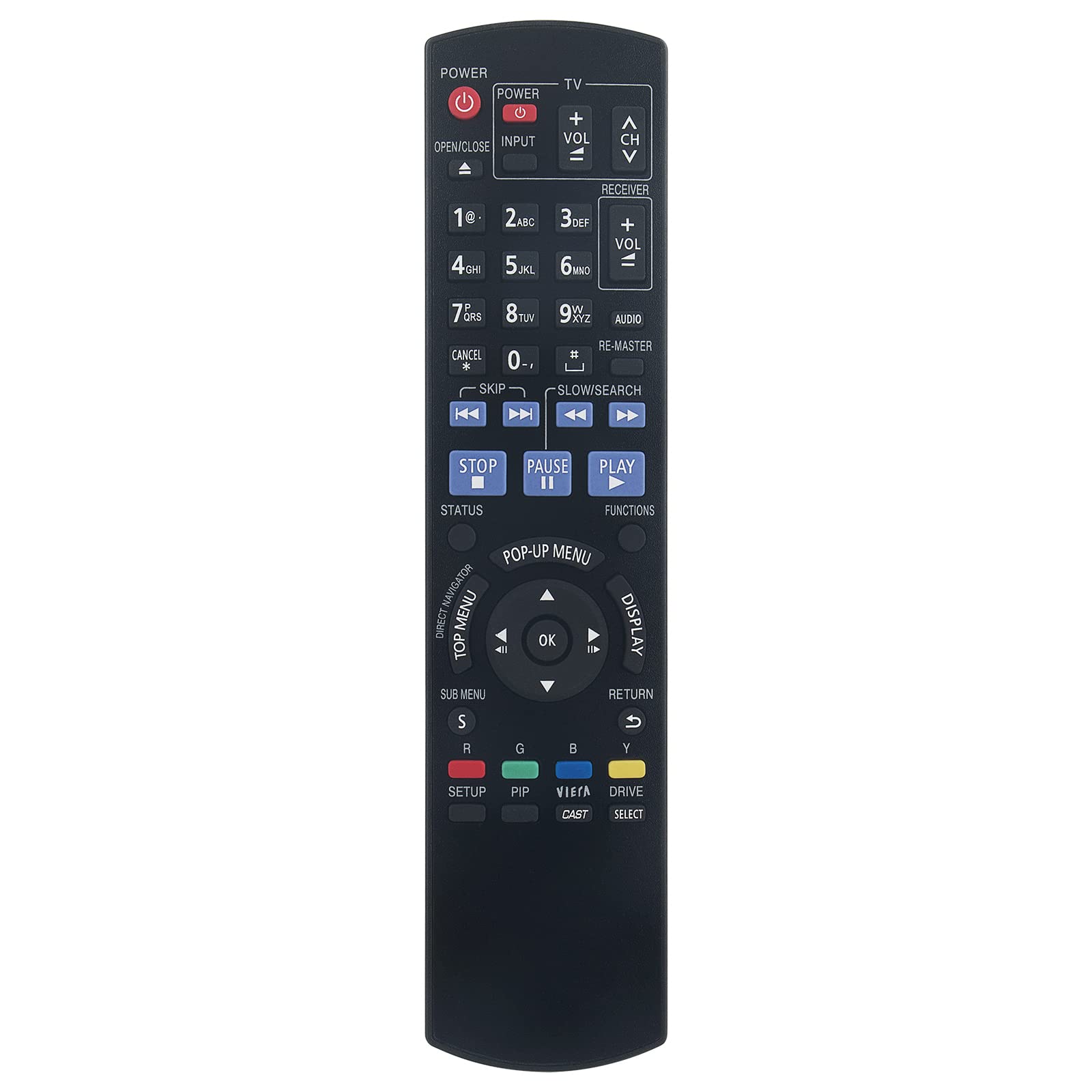 VINABTY N2QAYB000378 Remote Control Compatible with Panasonic Blu-Ray DVD/Disc Plyer DMP-BD601 DMP-BD605 DMP-BD60 DMP-BD80 DMP-BD45K DMP-BD60K DMP-BD65K DMP-BD70V DMP-BD75 DMP-BDT100 DMP-BD655