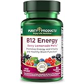 Purity Products B-12 Energy Berry Lemonade Melt w/Super Fruits Methylcobalamin B12 - Vitamins B6, D3, Folic Acid and Biotin - High Absorption MecobalActive B 12-30 Melting Tablets