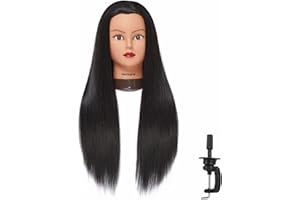Hairingrid 26"-28" Mannequin Head Hair Styling Training Head Manikin Cosmetology Doll Head Synthetic Fiber Hair and Free Clamp Holder (Black-)