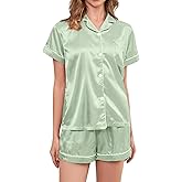 Brezzistaxs Satin Pajama Set for Women 2-Piece Satin PJ Set Button-Down Silk PJ Set - Classic Silky Pajama
