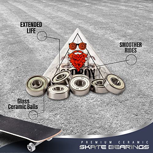 Oldboy Ceramic Skateboard Bearings, Set of 8 Bearings for Skateboards