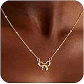 Reuscol Gold Necklace for Women Dainty Gold Bow Necklace 14K Gold Plated Cute Bow Choker Necklace Small Bow Pendant Charm Necklaces Trendy Christmas Jewelry Gifts for Women