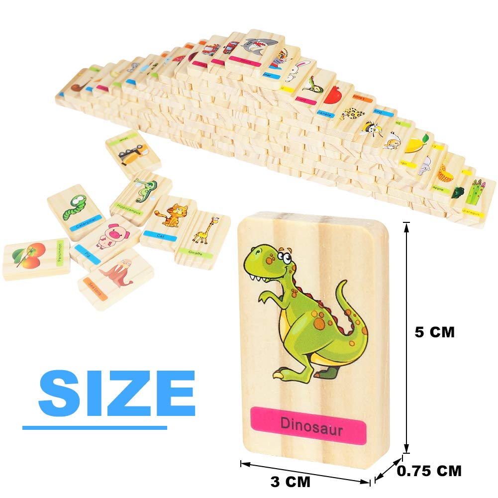 Holz Memory Domino Wild Animals Thema mit Aufbewahrungsbox Passende Play Puzzle Spiel für Kid 3 4 5 Jahren (32 Stück)