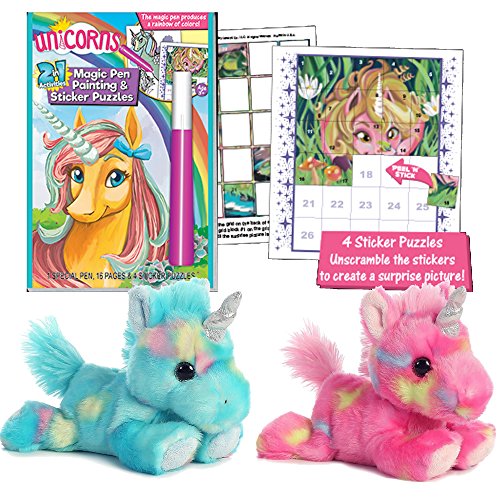 Aurora Plush, Bundle of 2 Plush Unicorns and Mess Free Unicorn Coloring Activity Book