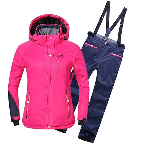 emansmoer Damen Skianzug Wasserdicht Outdoor Wintersport Schneejacke Frauen Kapuze Baumwolle gepolstert Mantel mit Skihose Sa