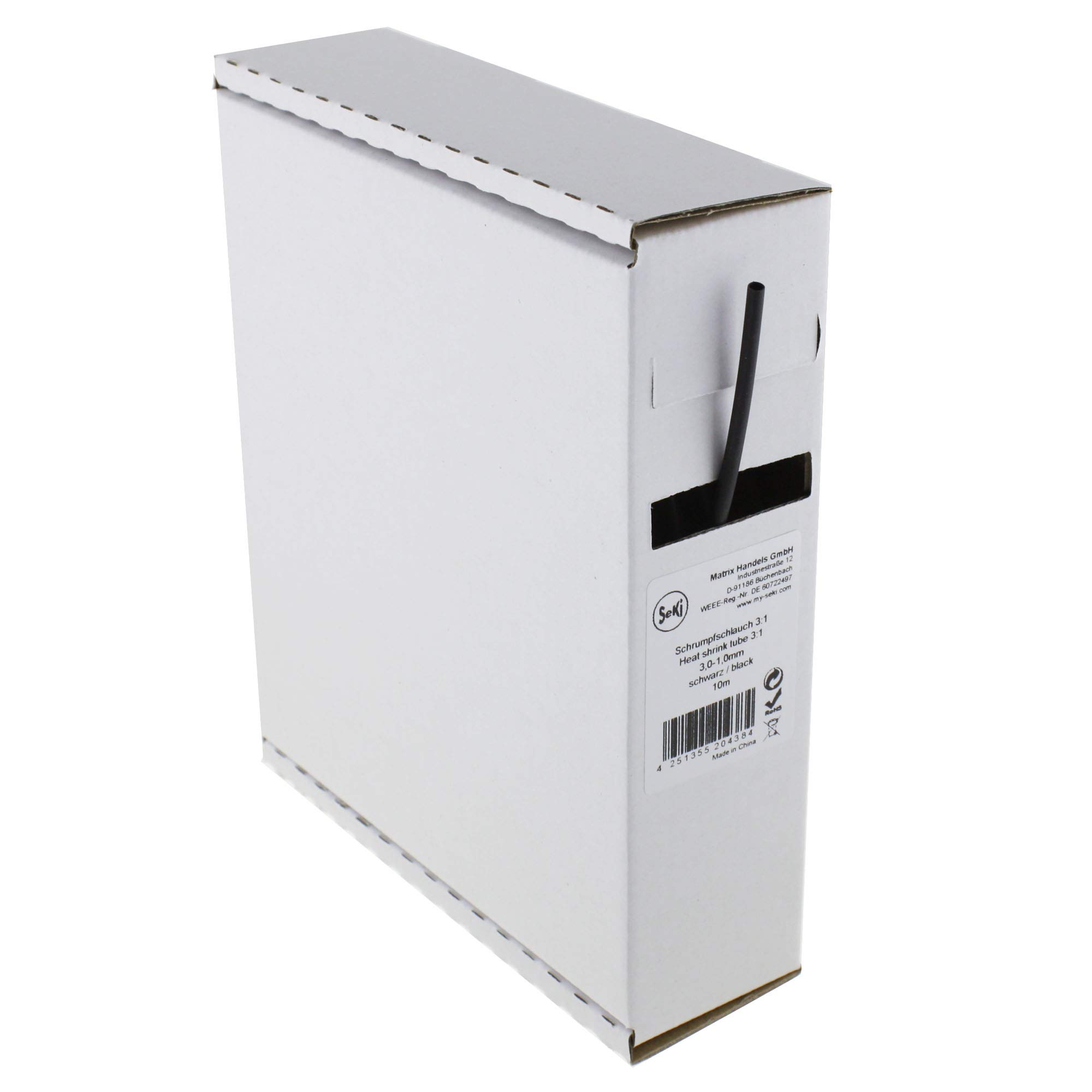 SeKi Heat Shrink Tubing Black 3:1, 3.0-1.0 mm, 10 Metres - Dispenser Box