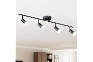 LVWIT 4 Lights Kitchen Track Lighting, Black Modern Ceiling Spot Light Fixtures with Adjustable Light Heads (GU10 Bulbs Not I