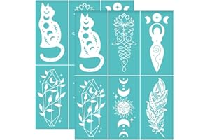 OLYCRAFT 2Pcs 8.6x11 Inch Phase of The Moon Self-Adhesive Silk Screen Printing Stencil Triple Goddess Silk Screen Stencil Feather Lotus Reusable Mesh Stencils Transfer for DIY T-Shirt Fabric Painting