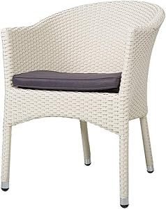 KARMAS PRODUCT Outdoor Dining Rattan Chairs Patio Garden Furniture with Seat Cushions,Weave Wicker Armchair 1 PC (White)