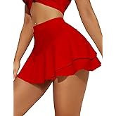 Avidlove Mini Skirt for Women Sexy Solid Ruffle Trim Lingerie Skirt Short High Waist Two Layer Hem Skirt