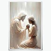 Jesus Canvas Wall Art Christian Art Poster Jesus and Woman Praying Painting Bible Print Picture Wall Decor for Church Home Living Bedroom Dining Office Prayer Room Decor Unframed 8x12inch