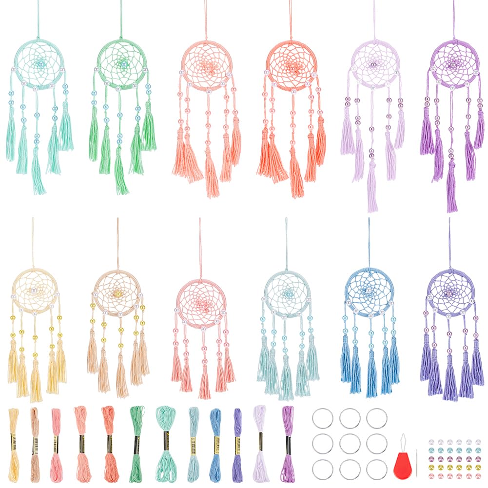 INFUNLY 12Pcs Colorful Mini Dream Catcher Kit Small Dream Catcher Kit with Beads Make Your Own Dream Catcher with Instructions Dream Catcher Keychain for Bag Pendant Car Mirror Hanger Bedroom Decor