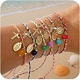 Bohxantium Cross Bracelet for Women Handmade Crystal Stackable Adjustable Colorful Braided String Rope Bracelet Stack Natural Stone Beads Religious Jewelry Christian Friendship Gifts for Women