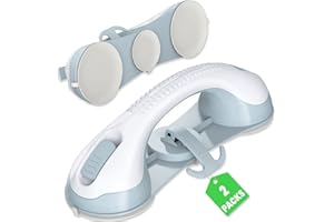 𝐔𝐩𝐠𝐫𝐚𝐝𝐞𝐝 3 Suction Cup Grab Bars for Shower, ASLUCO Shower Handles for Elderly Suction, Shower Grab Bars for Seniors, Handicap Grab Bars for Bathroom Bath Bathtub Toilet (2 Pack)