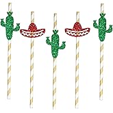 Mexican Fiesta Party Paper Straw Decor,Bachelorette Party Paper Straws，Mexican Luau Fiesta Party Straws，Cinco De Mayo Fiesta Birthday Wedding Party Decorations Supplies 12 Pieces Red Green