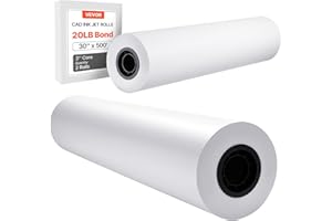 VEVOR Wide Format Paper, 30 in x 500 ft Plotter Roll, 2 Rolls CAD Bond Rolls with 3 in Core, 20 LB Bond Paper Rolls, Ideal fo