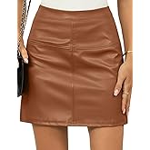LOMON Women's PU Leather Mini Skirt High Waist Bodycon Pencil Skirt Stretch Faux Leather Built-in Shorts