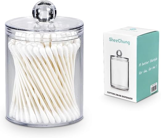 Amazon Com Sheechung Qtip Dispenser Apothecary Jars Qtip Holder Bathroom Storage Canister Clear Plastic Acrylic Jar For Cotton Ball Cotton Swab Q Tips Cotton Rounds Small 10oz Home Kitchen