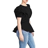 Blansdi Womens Tops Elegant Peplum Top Round Neck Ruffle Short Sleeve Dressy Peplum Blouse Shirts