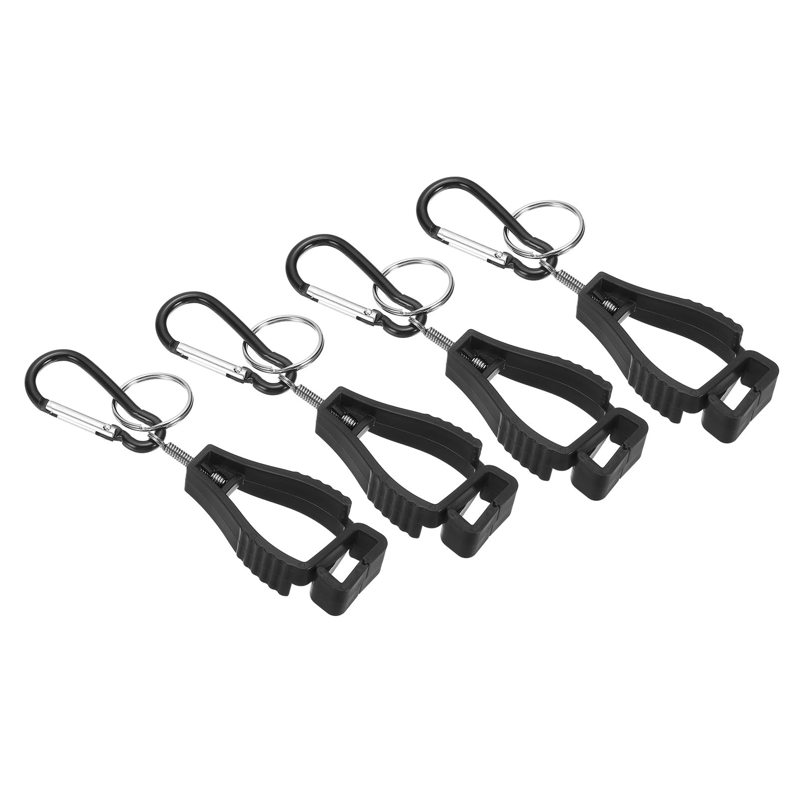PATIKIL Glove Clips, 4 Pack Gloves Holder Clip Glove Belt Keeper with Spring Key Ring Work Glove Grabber Helmet Hanger for Worker, Black